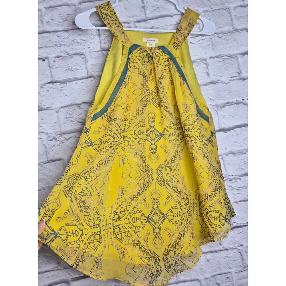 Sundance Silk Halter Top Size 16 Yellow Geometric Aztec Boho Sleeveless Blouse - Picture 2 of 7